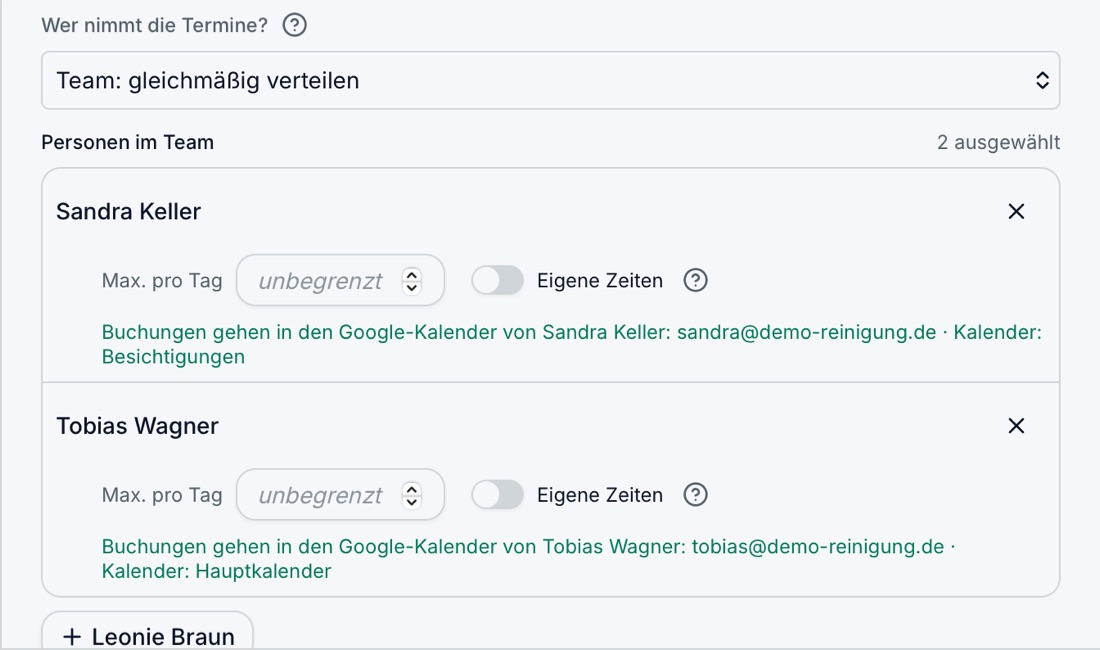 Team mit zwei Personen und ihren Google-Kalendern