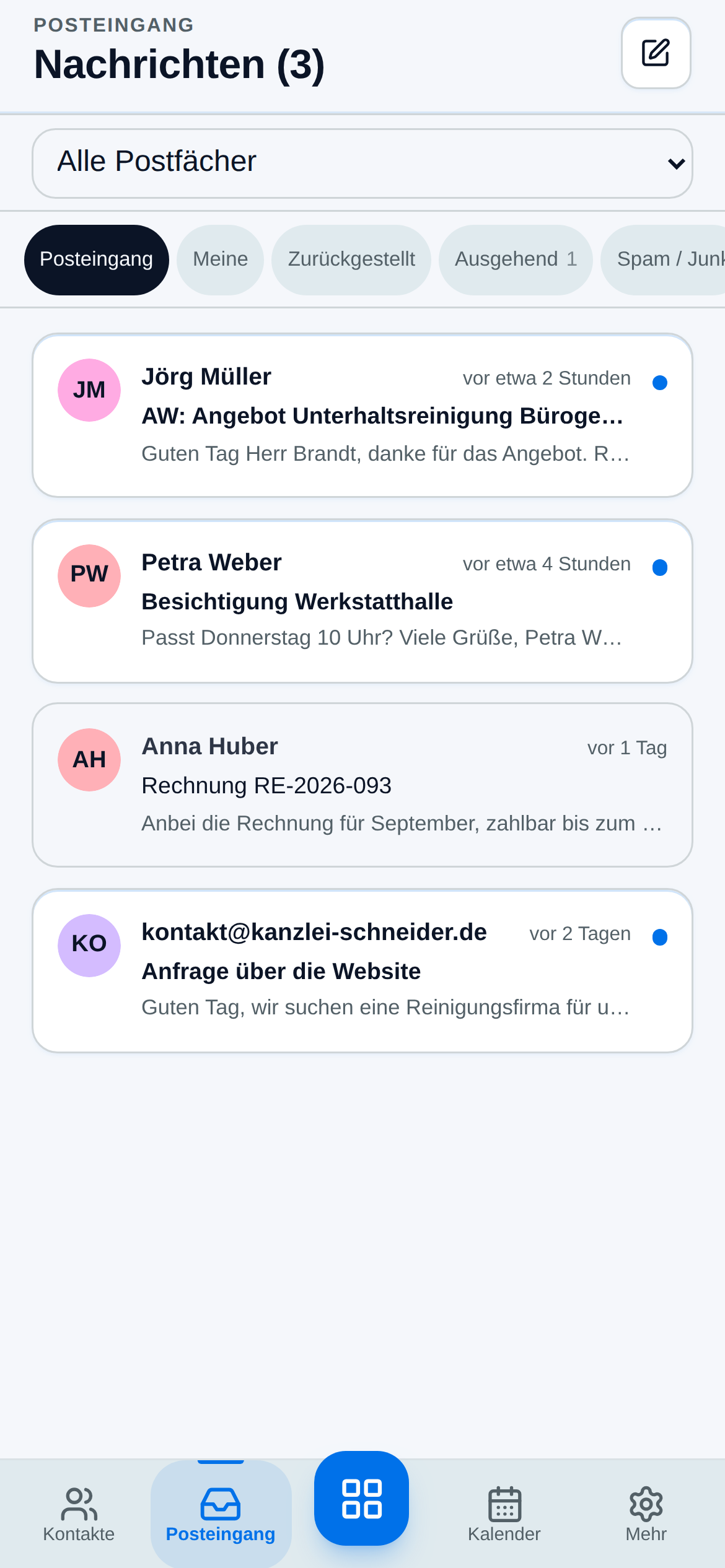 Posteingang Liste