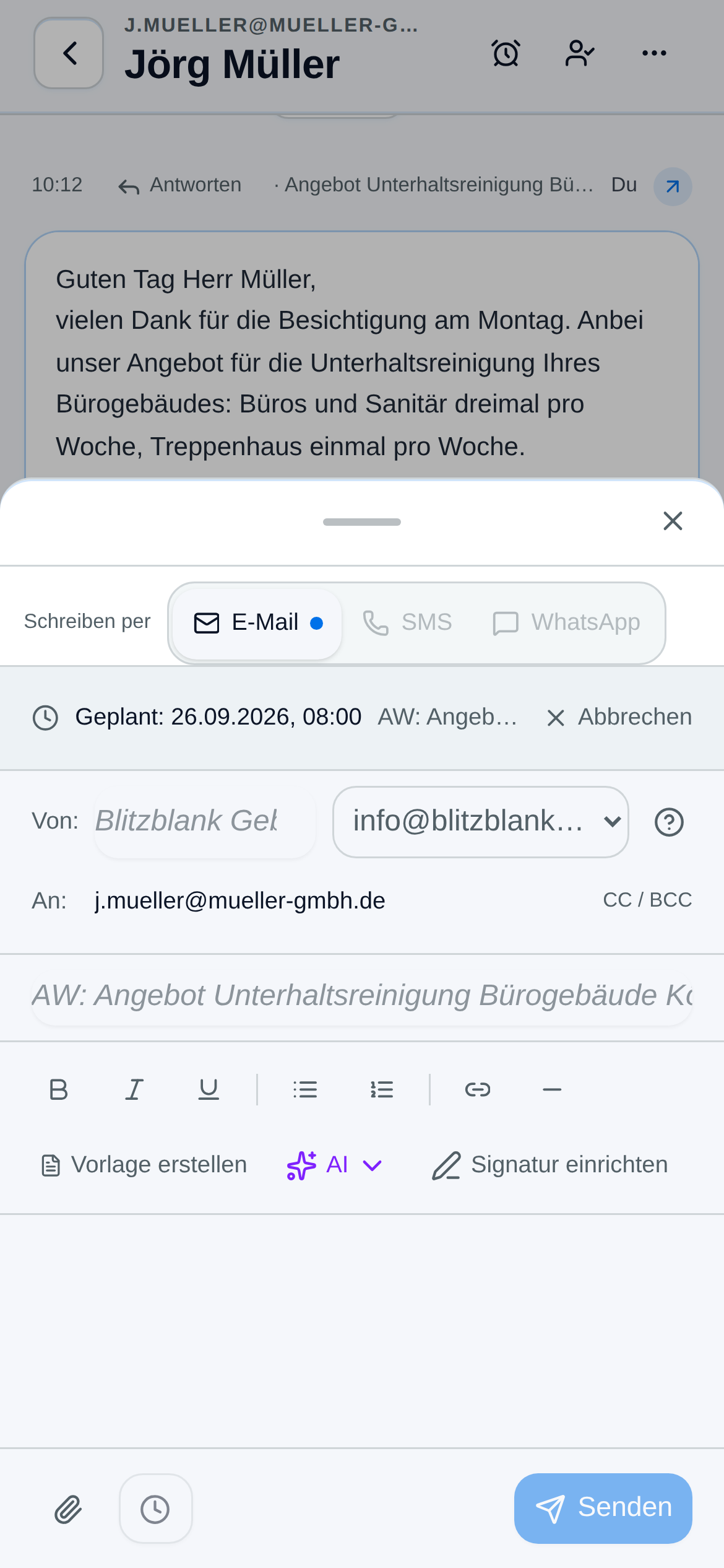 Antwort mit Kanalwahl