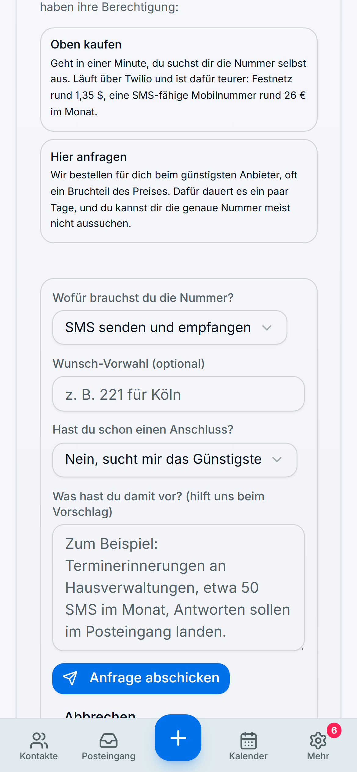 Nummer anfragen statt kaufen
