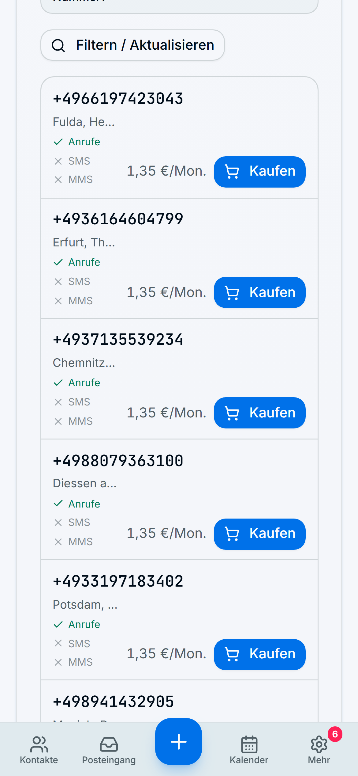 Nummern-Marktplatz mit Haken je Nummer